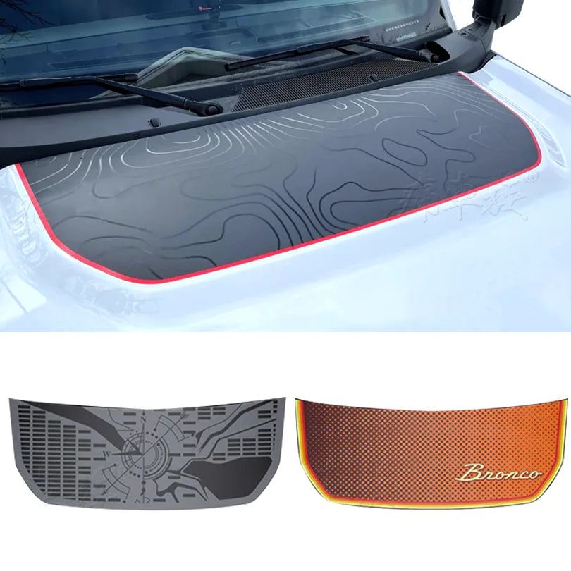 Retro Matte Topo Map & Compass Hood Decal | Off-Road Mountain Blackout Vinyl Wrap Sticker