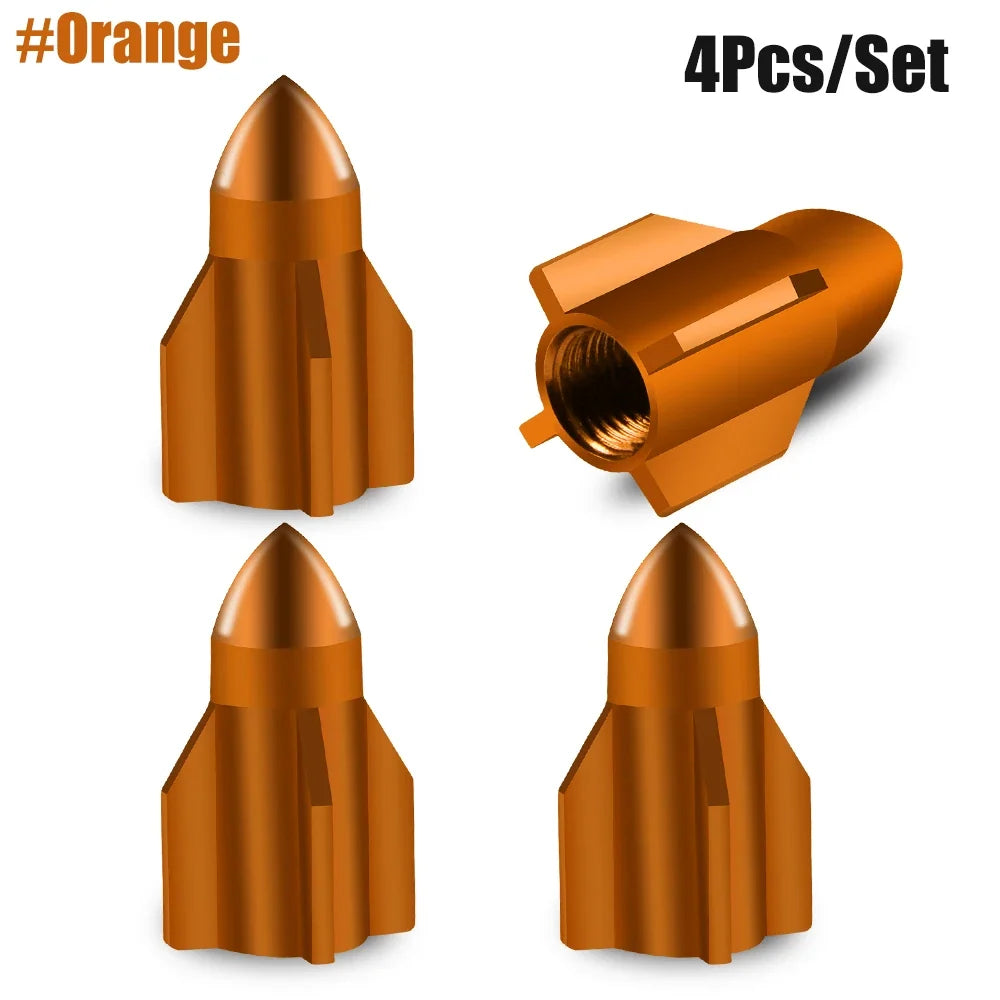 Aluminum Rocket Tire Valve Caps Set of 4 | Car and Motorcycle Alloy Valve Stem Covers