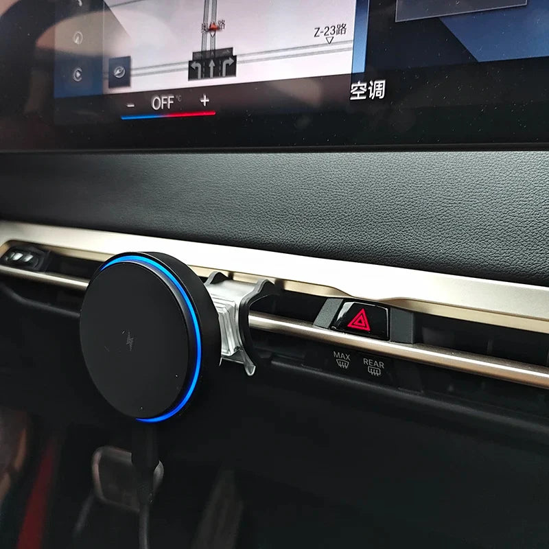 For BMW iX 2023-2025 Vent Magnetic Wireless Charger Phone Holder With LED
