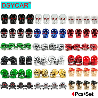 DSYCAR 4Pcs Skull Tire Valve Caps | Universal Dustproof Stem Caps
