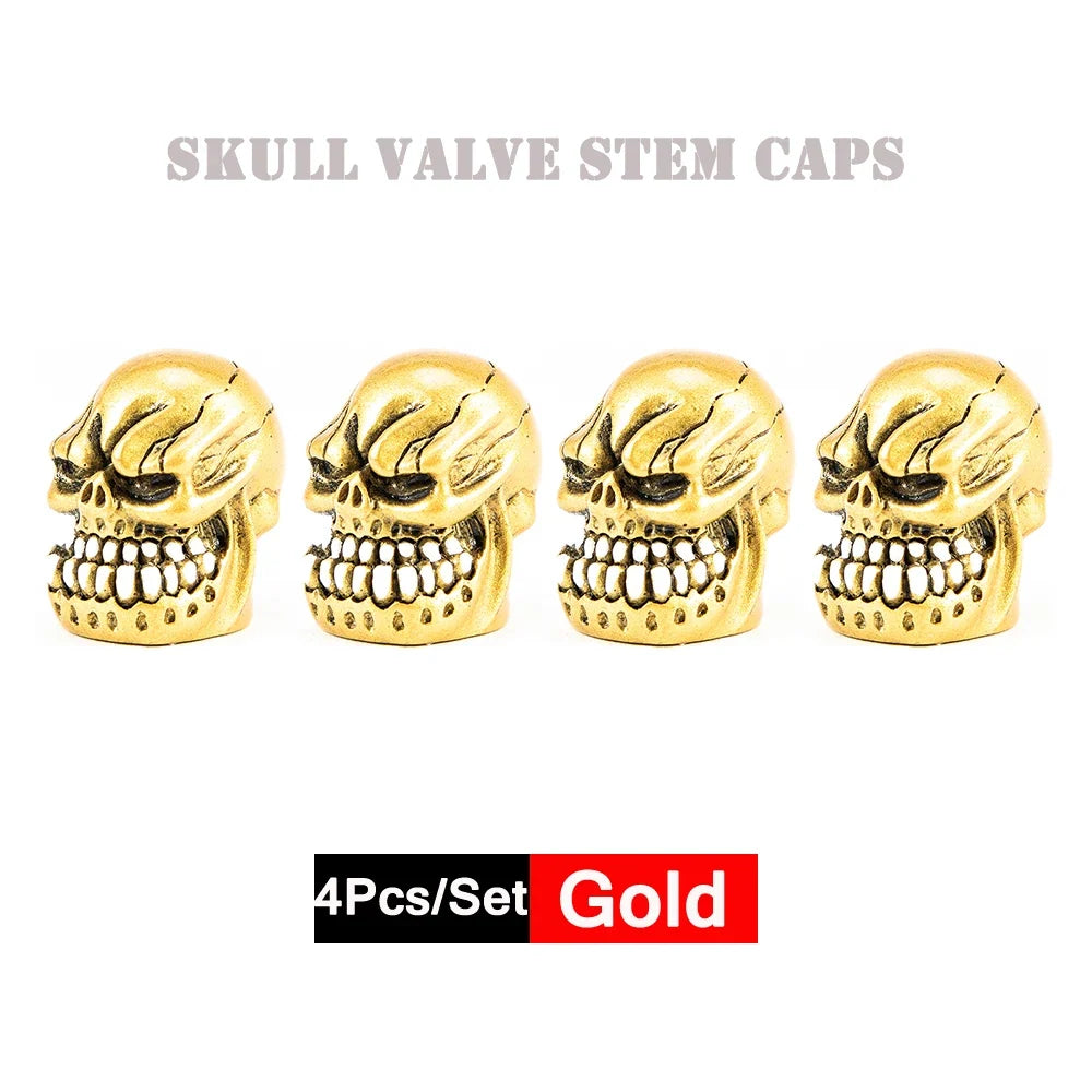 DSYCAR 4Pcs Skull Tire Valve Caps | Universal Dustproof Stem Caps