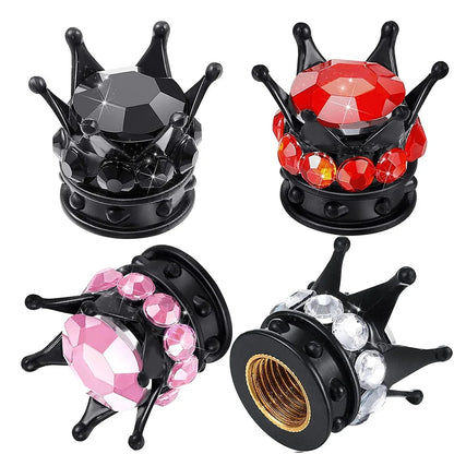 Rhinestone Chrome Crown Tire Valve Stem Caps for Cars, Bikes & Motorcycles