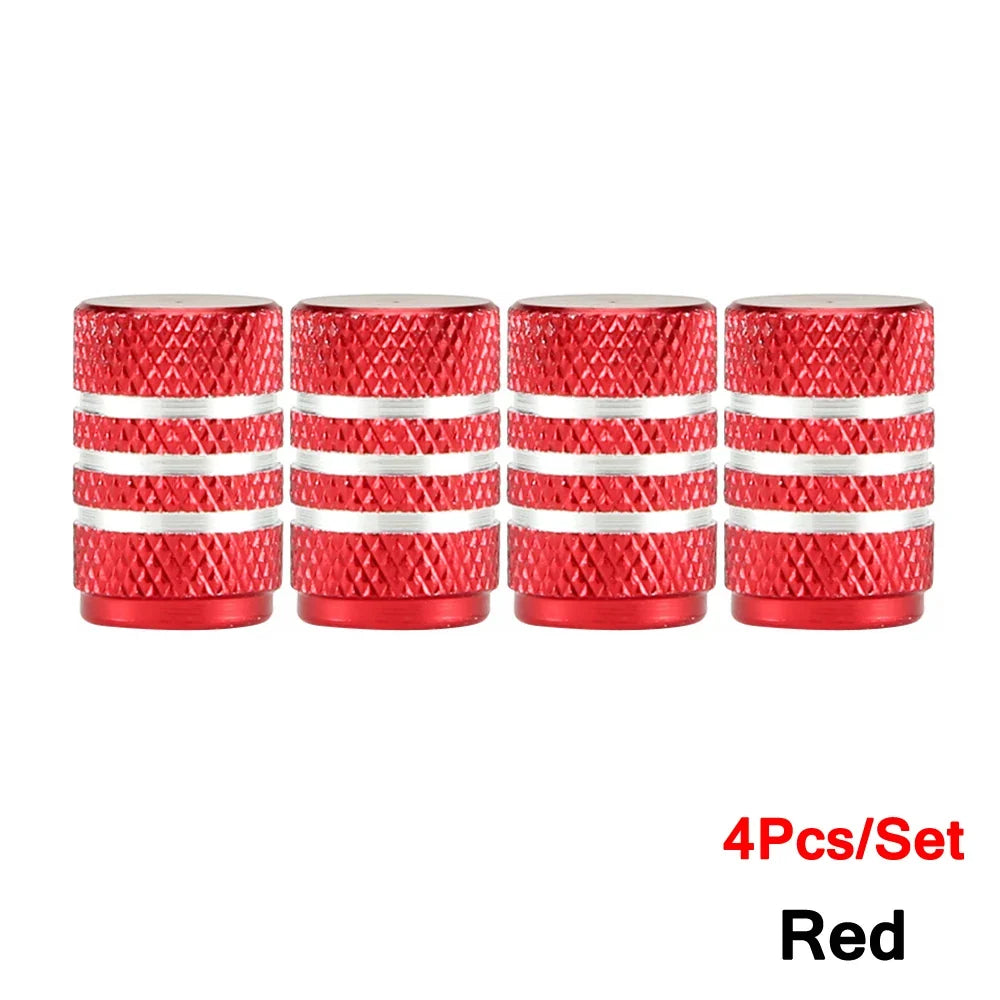 DSYCAR 4Pcs Silver Aluminum Knurling Tire Valve Stem Caps | US Schrader Compatible