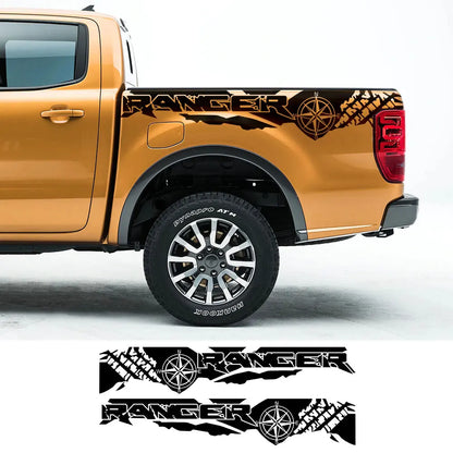 Tire Print & Compass Adventure Tail Decal for Ford Ranger Raptor Pickup | Off-Road Vinyl Graphics