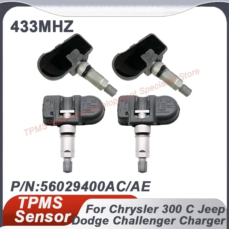 TPMS Tire Pressure Sensor for Chrysler 300C Dodge Challenger Jeep Grand Cherokee | 433MHz 4 Pack