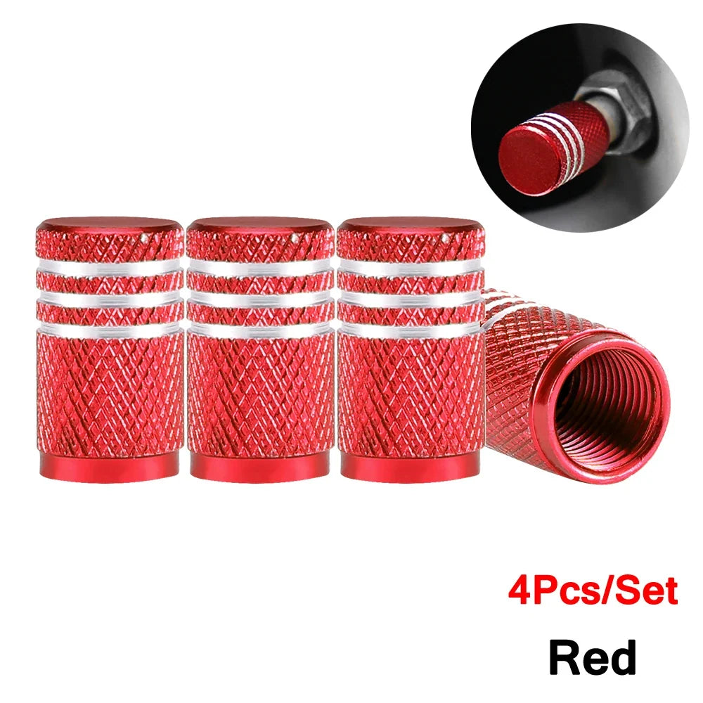 DSYCAR 4Pcs Silver Aluminum Knurling Tire Valve Stem Caps | US Schrader Compatible
