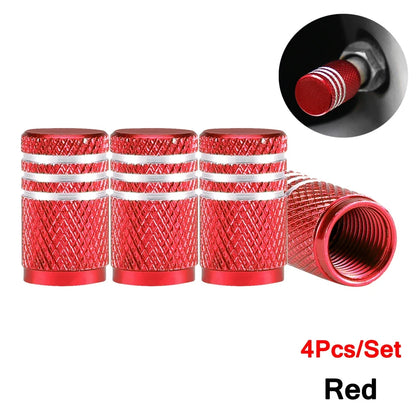 DSYCAR 4Pcs Silver Aluminum Knurling Tire Valve Stem Caps | US Schrader Compatible