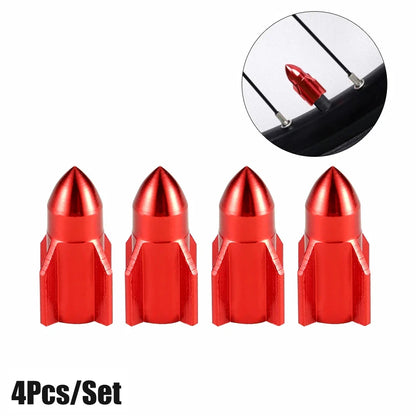 Aluminum Rocket Tire Valve Caps Set of 4 | Car and Motorcycle Alloy Valve Stem Covers