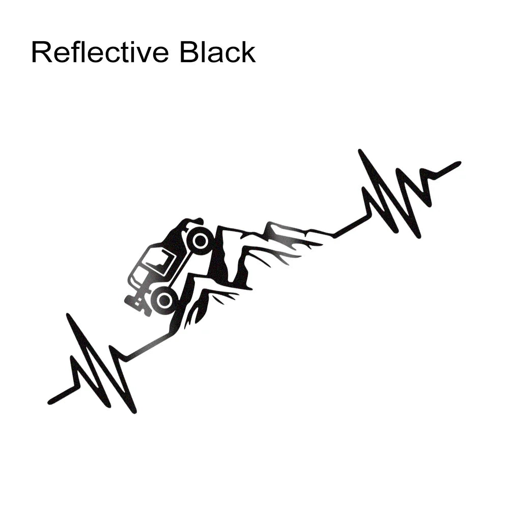 Reflective Heartbeat Off-Road Mountain Climb Vinyl Sticker – 4x4 Truck Windshield & Bumper Decal | 4 Colors