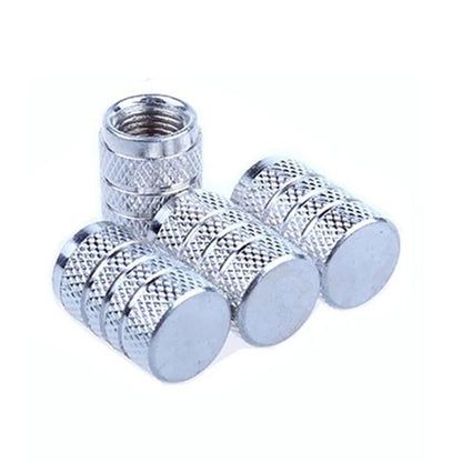 DSYCAR 4Pcs Silver Aluminum Knurling Tire Valve Stem Caps | US Schrader Compatible