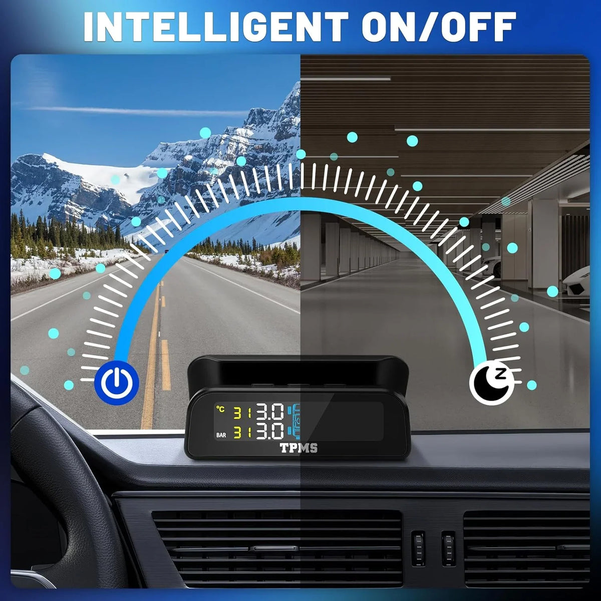Solar Tire Pressure Monitoring System with 4 External Sensors | Real Time TPMS for Car RV SUV MPV Truck