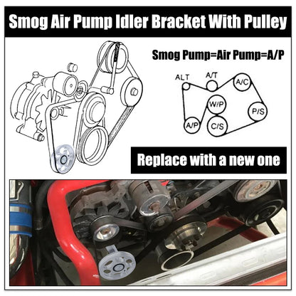 Ford Mustang Cobra / GT / LX & Lightning Billet Aluminium Smog Air Pump Idler Bracket Delete Kit with Pulley 1979 - 1995 (5.0L / 5.8L)