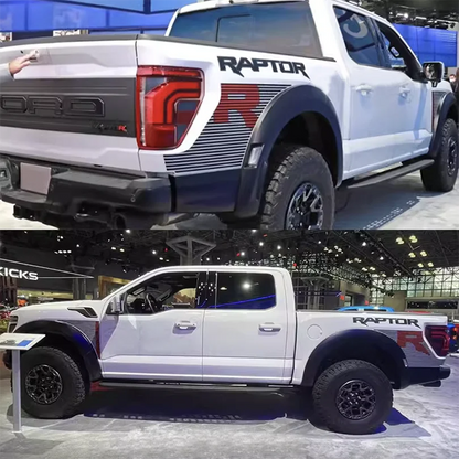 Sport R Bedside & Hood Stripe Decal Kit for Ford F-150 Raptor (2024) | Matte Black + Red Precut Vinyl