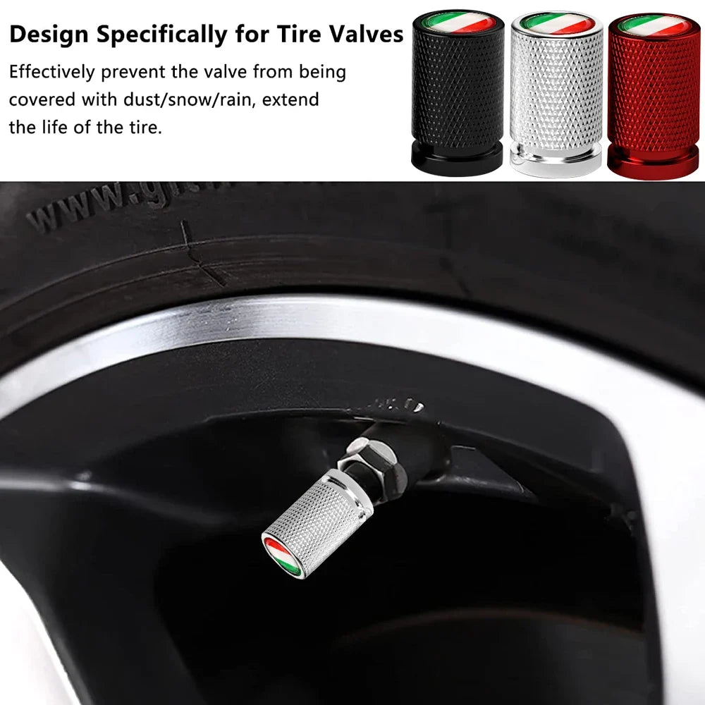 4Pcs Italy Flag Aluminum Alloy Valve Stem Caps
