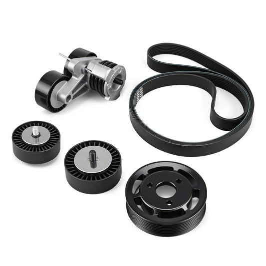 BMW N54 Engine Drive Belt Tensioner & Idler Pulley Kit with Billet Aluminium Power Steering Pulley for E82 / E88 135i & E90 / E91 / E92 / E93 335i / 335xi 2007 - 2010