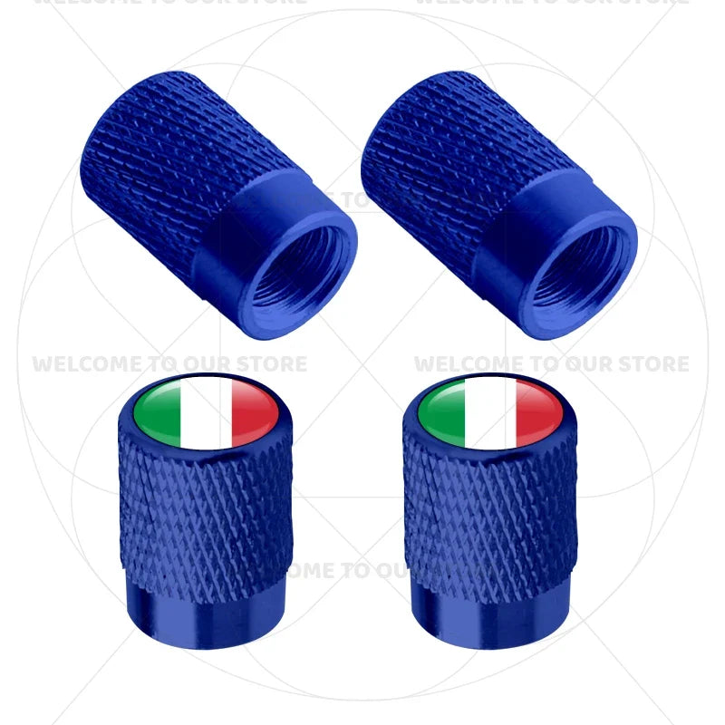 4Pcs Aluminum Tire Valve Caps with Germany France Italy Flag Emblems