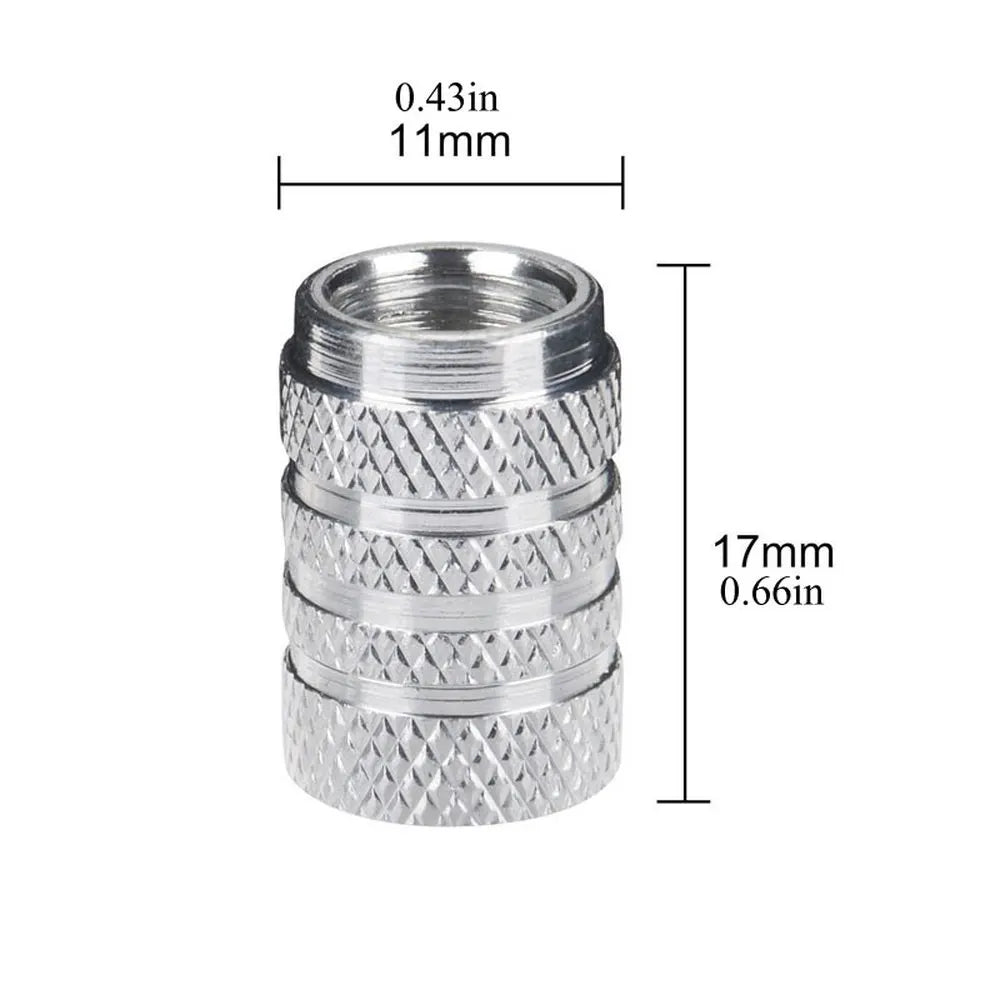 DSYCAR 4Pcs Silver Aluminum Knurling Tire Valve Stem Caps | US Schrader Compatible