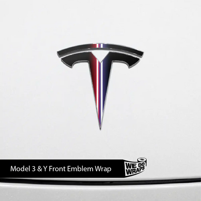 Side by Side Laser Sword Tesla Emblem Decals (Front + Back) | Model Y