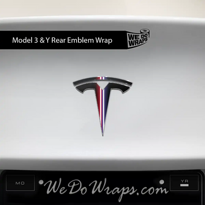 Side by Side Laser Sword Tesla Emblem Decals (Front + Back) | Model Y