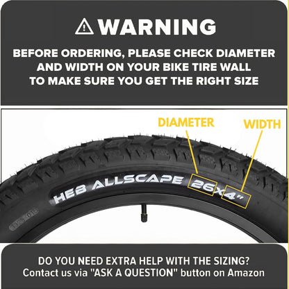 HEB ALLSCAPE® Fat Tires- 26"x 4.0" (SET OF 4 Tires) Tubes Not Included.
