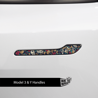 Skull & Roses Tattoo Art Tesla Door Handle Decals (4pcs)