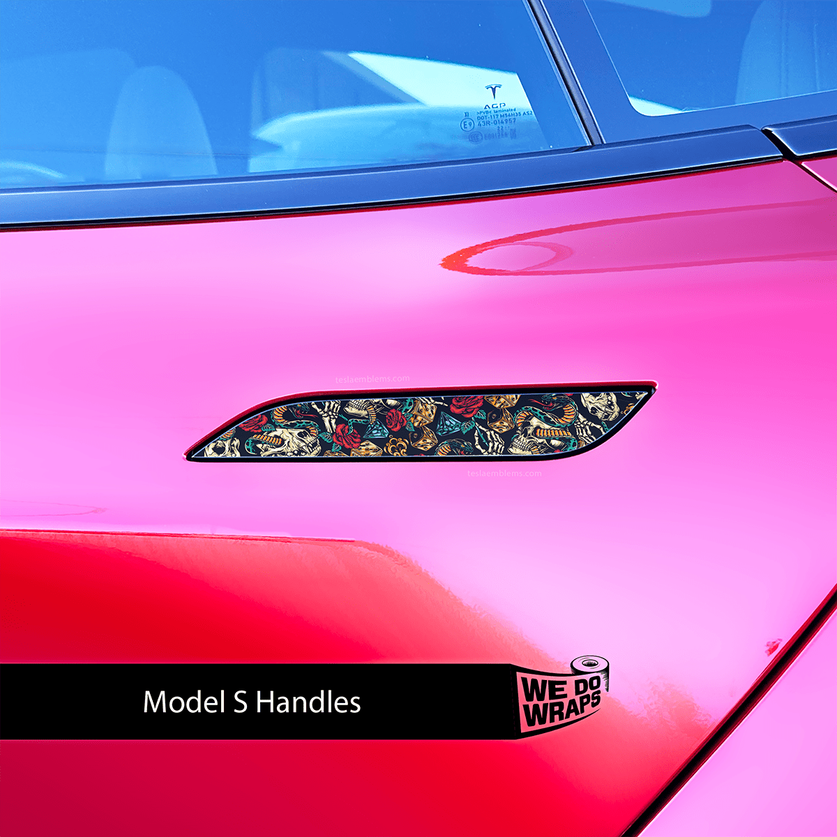 Skull & Roses Tattoo Art Tesla Door Handle Decals (4pcs)
