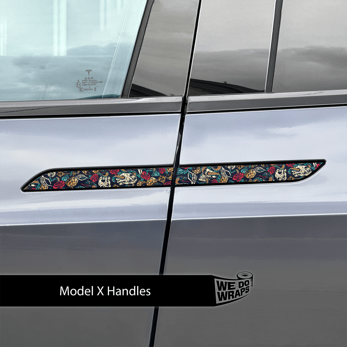 Skull & Roses Tattoo Art Tesla Door Handle Decals (4pcs)