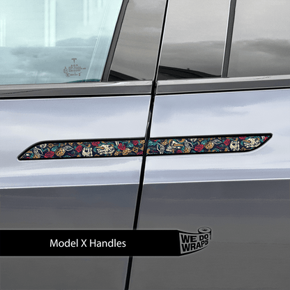 Skull & Roses Tattoo Art Tesla Door Handle Decals (4pcs)