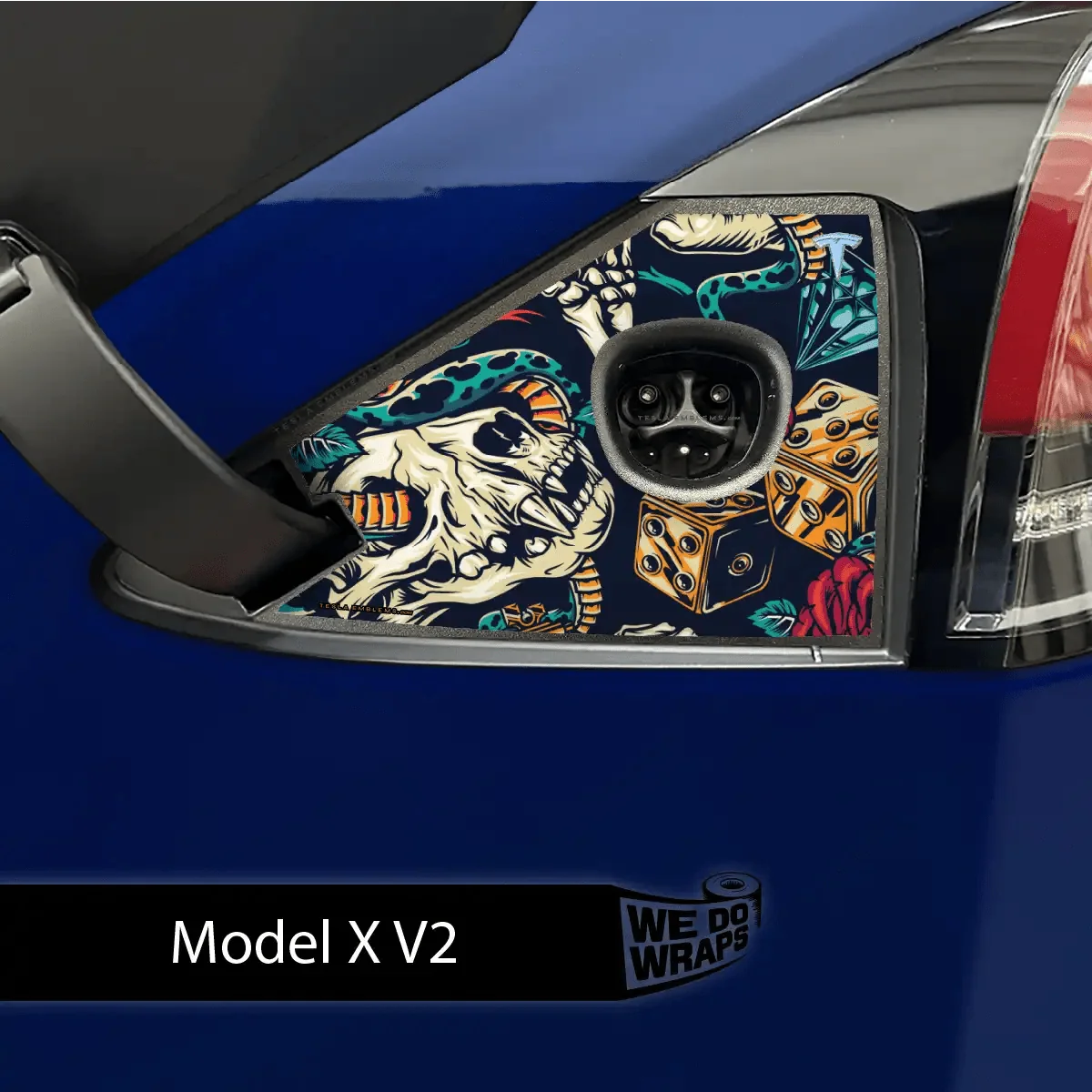 Skull & Rose Tattoo Art Tesla Charge Port Wrap | Model X
