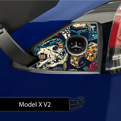 Skull & Rose Tattoo Art Tesla Charge Port Wrap | Model X