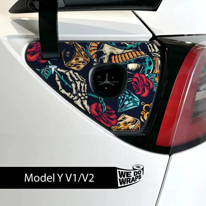 Skull & Rose Tattoo Art Tesla Charge Port Wrap | Model Y