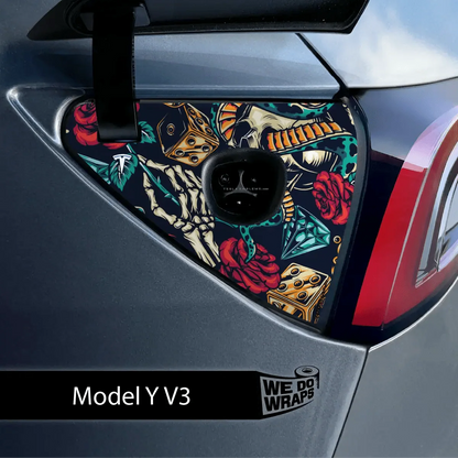 Skull & Rose Tattoo Art Tesla Charge Port Wrap | Model Y