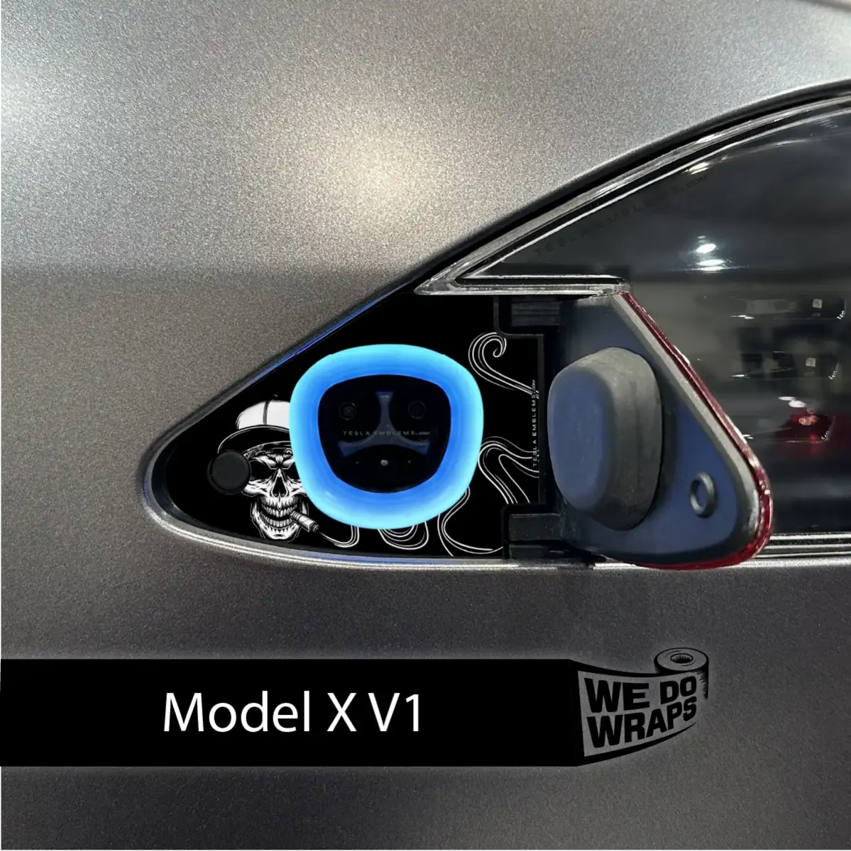 Smoking Skull Art Tesla Charge Port Wrap | Model X