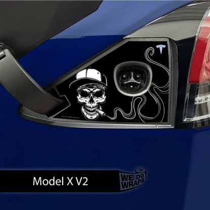 Smoking Skull Art Tesla Charge Port Wrap | Model X