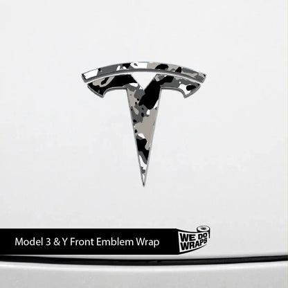 Camo Tesla Emblem Decals (Front + Back) | Model Y