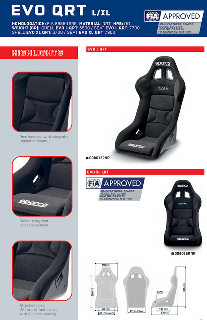 Sparco EVO QRT Performance Racing Seat | Small, Med, Large or XL