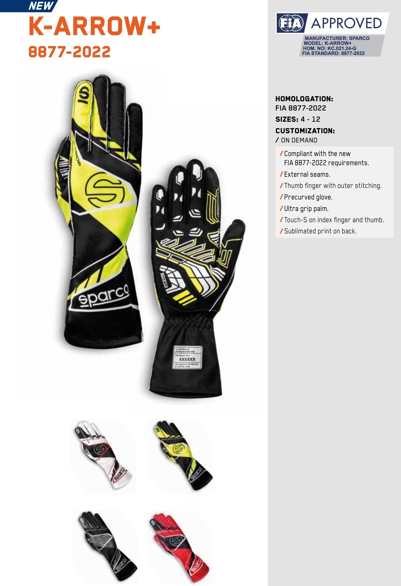 Sparco K-Arrow+ Kart Racing Gloves | FIA 8877-2022