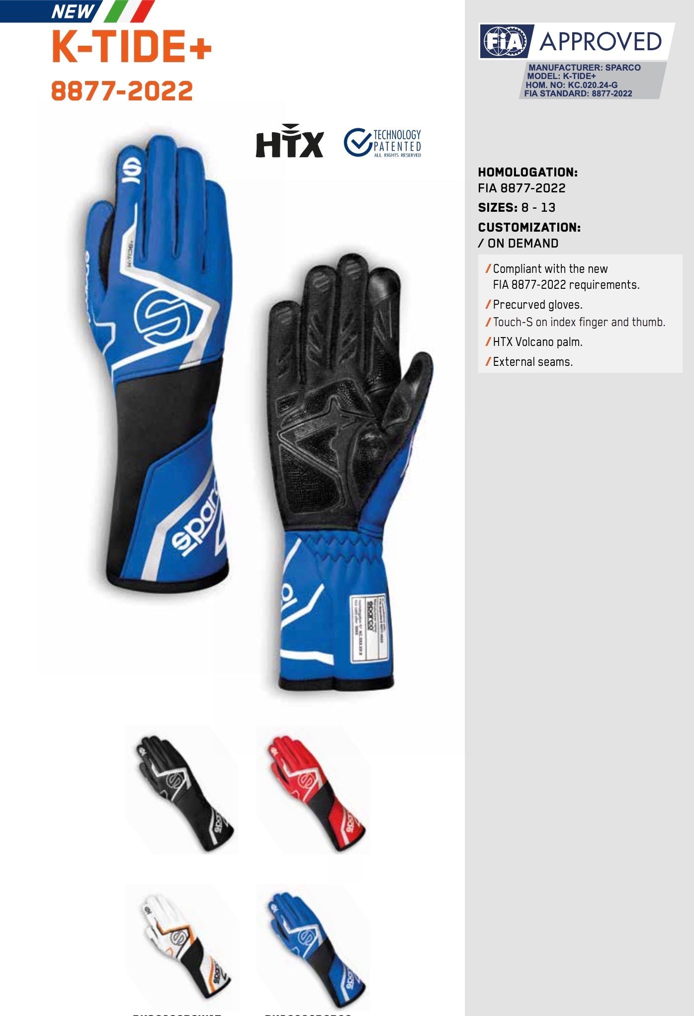 Sparco K-Tide+ Kart Racing Gloves | FIA 8877-2022