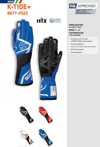 Sparco K-Tide+ Kart Racing Gloves | FIA 8877-2022