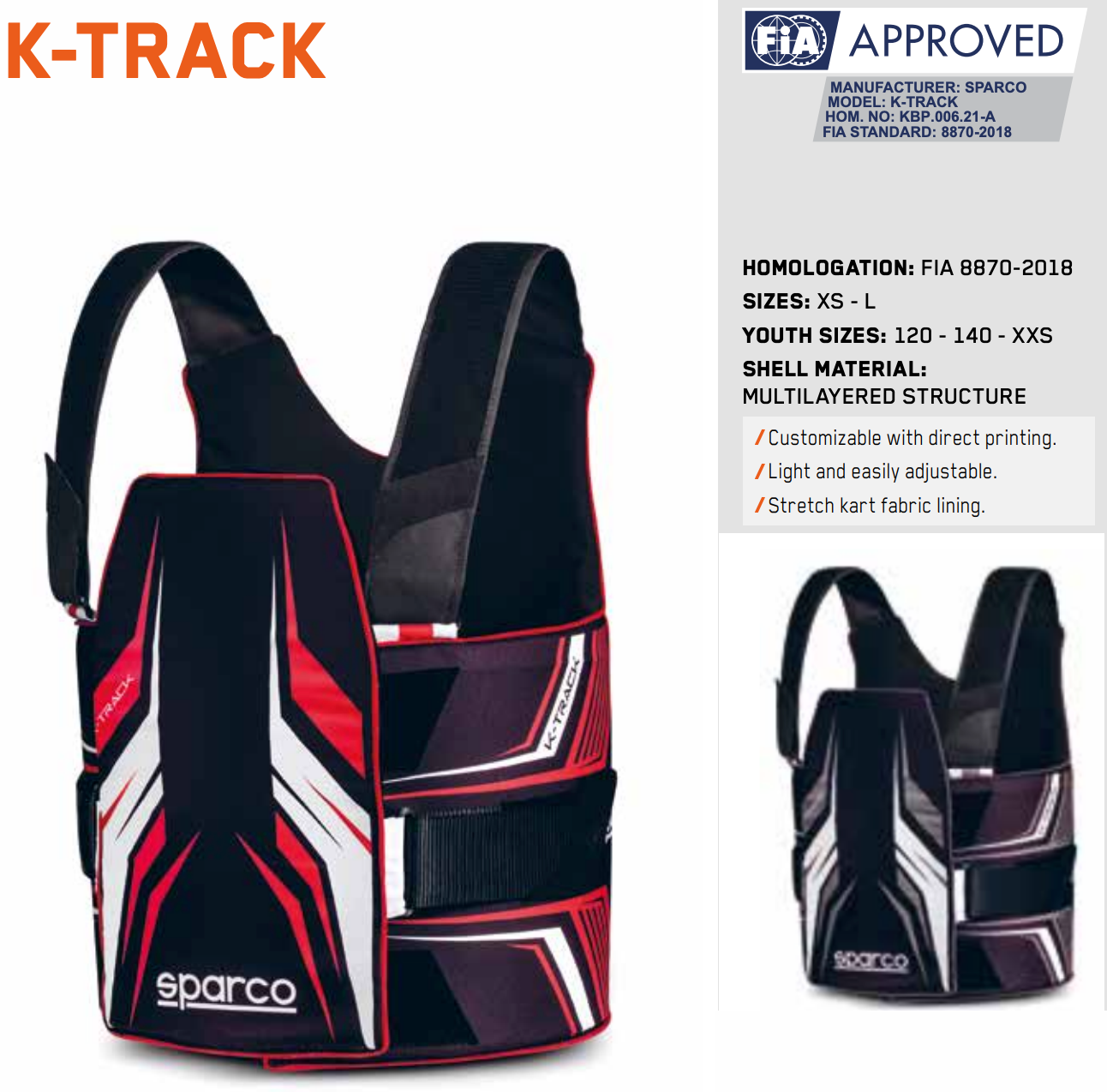 Sparco K-Track Kart Racing Rib Protector