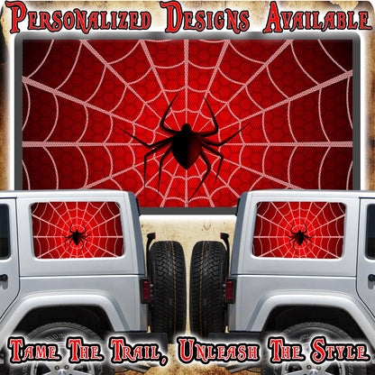 Spider web print Rear quarter window see through graphic.