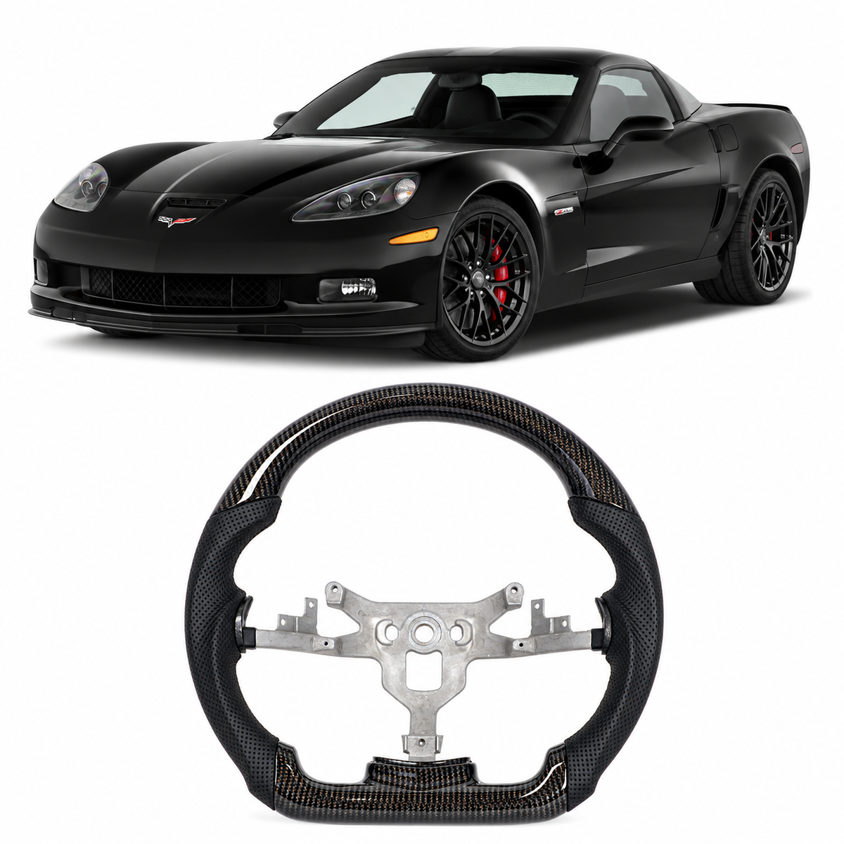 Hydro-Dip Carbon Fiber Steering Wheel for Chevrolet Corvette C6 Z06 / ZR1 2006-2011
