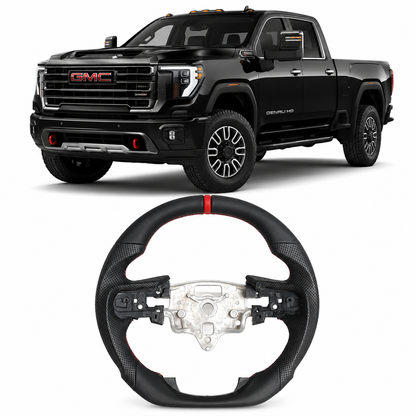 Full Leather Steering Wheel for GMC Sierra 1500 AT4, Denali, 2500HD & 3500HD 2019–2025 with Paddle Shifter Cutouts
