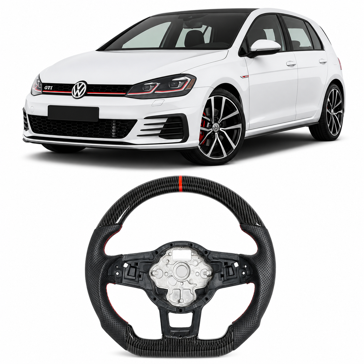 Hydro-Dip Carbon Fiber Steering Wheel for Volkswagen Golf GTI, Golf R & MK7/MK7.5 R-Line 2015–2019