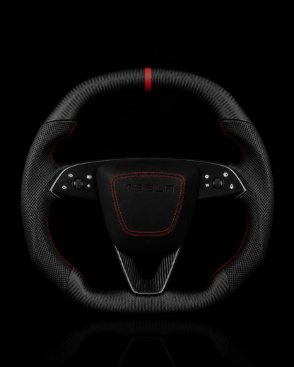 TESLA MODEL 3 HIGHLAND PERFORATED LEATHER FLAT BOTTOM SUPERNOVA DRY MATTE CARBON STEERING WHEEL