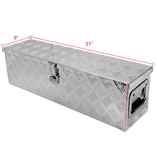 Universal 31" Heavy Duty Silver Aluminum Tool Box w/ Side Handles, Lock, & Keys