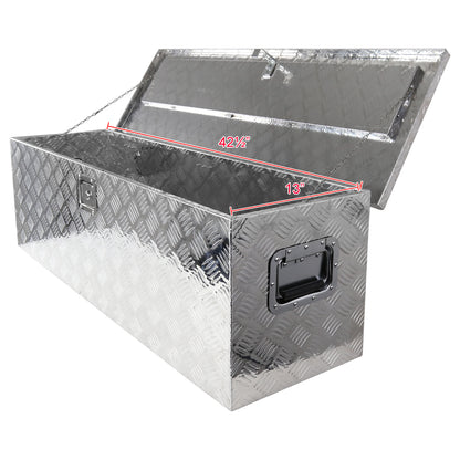 Universal 44" Heavy Duty Silver Aluminum Truck Tool Box w/ Side Handles, Lock, & Keys