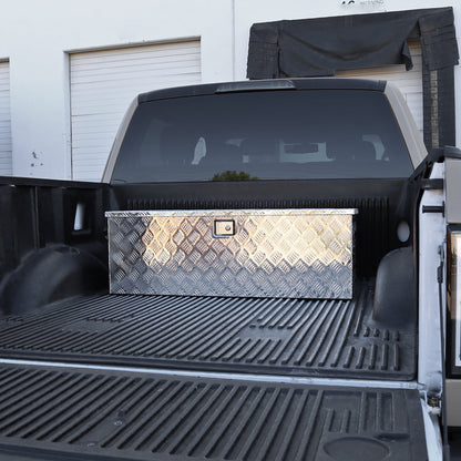Universal 44" Heavy Duty Silver Aluminum Truck Tool Box w/ Side Handles, Lock, & Keys