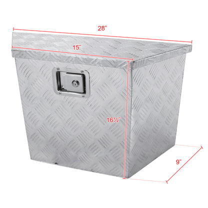 Universal 15~28" Heavy Duty Silver Aluminum Truck Trailer Tongue Tool Box w/ Lock & Keys