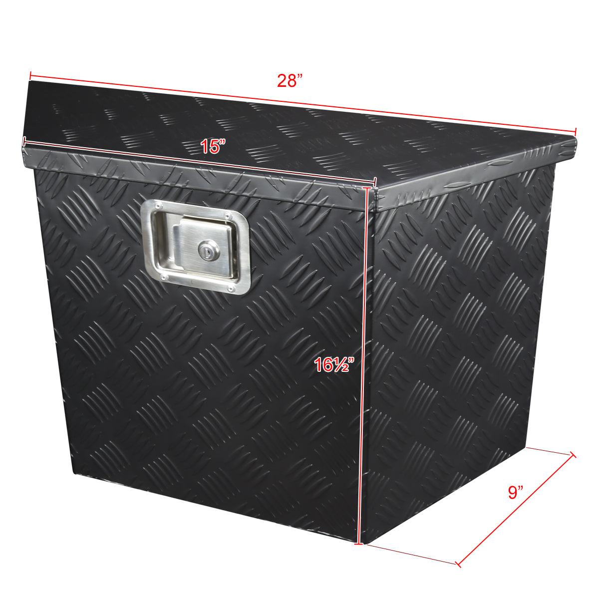 Universal 15~28" Black Heavy Duty Aluminum Truck Trailer Tongue Tool Box w/ Lock & Keys